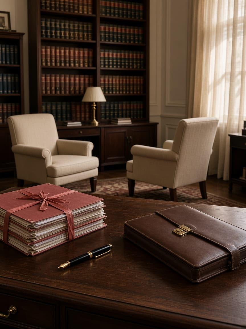 Parens Patrice chambers — conference ready, files and law reports at hand