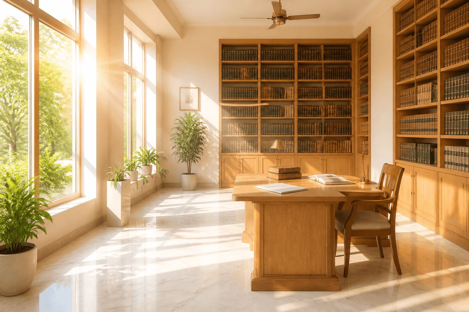 Morning light in the chambers library